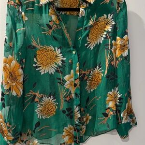 Alice + Olivia Green and Yellow Floral Blouse